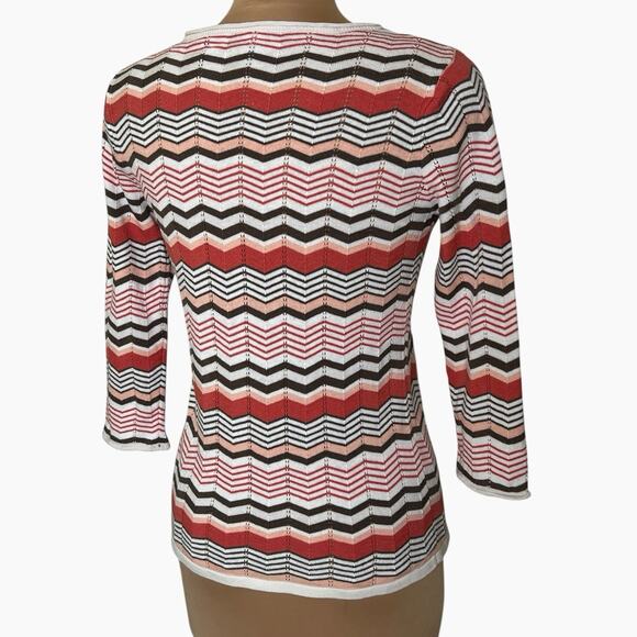 Judith Hart Linen Blend Knit Top Size 8 Chevron ZigZag Design Orange Brown - Picture 2 of 5